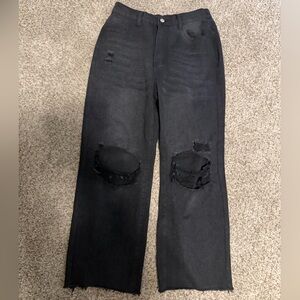 SHEIN Women's Black High Rise Distressed Jeans